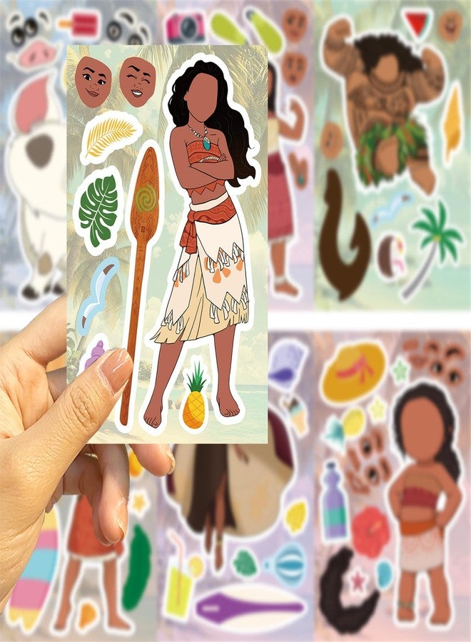 PWSTY 24 Sheets Make Your Own Moana Stickers for Kids, Make a Face Sticker, Classroom Rewards, Art Craft Party Supplies for Laptop Water Bottle Phone Cace (Moana) - Image 4